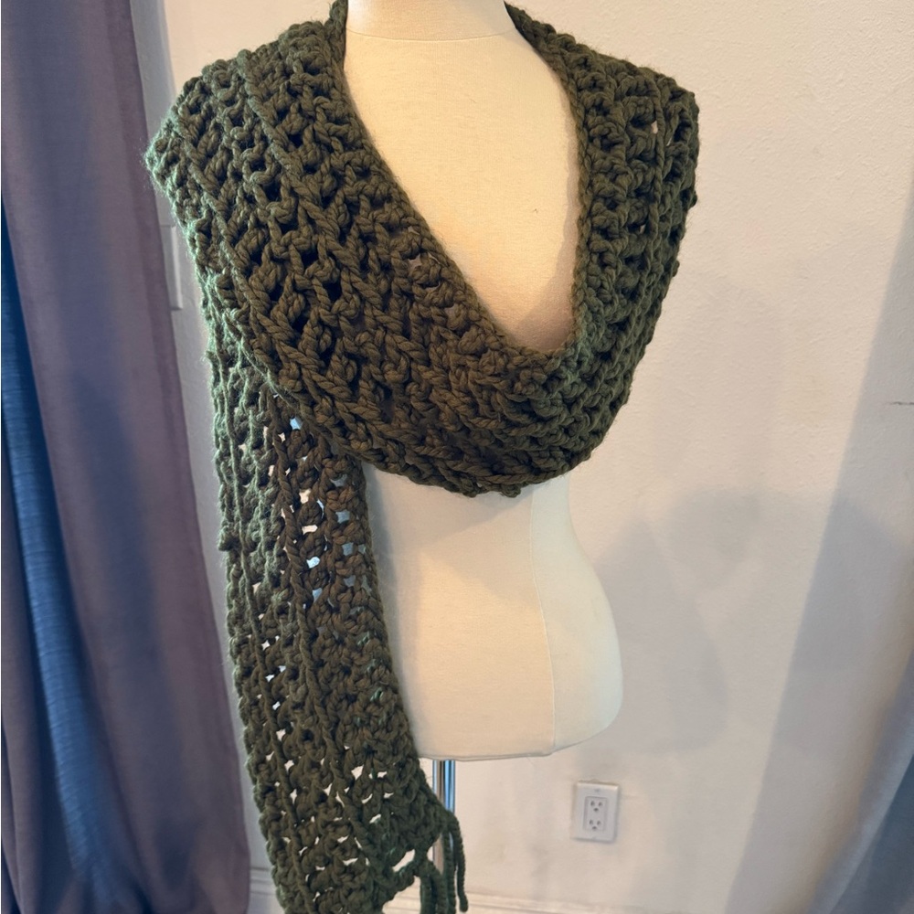 Handmade Olive Green Chunky Crochet Scarf